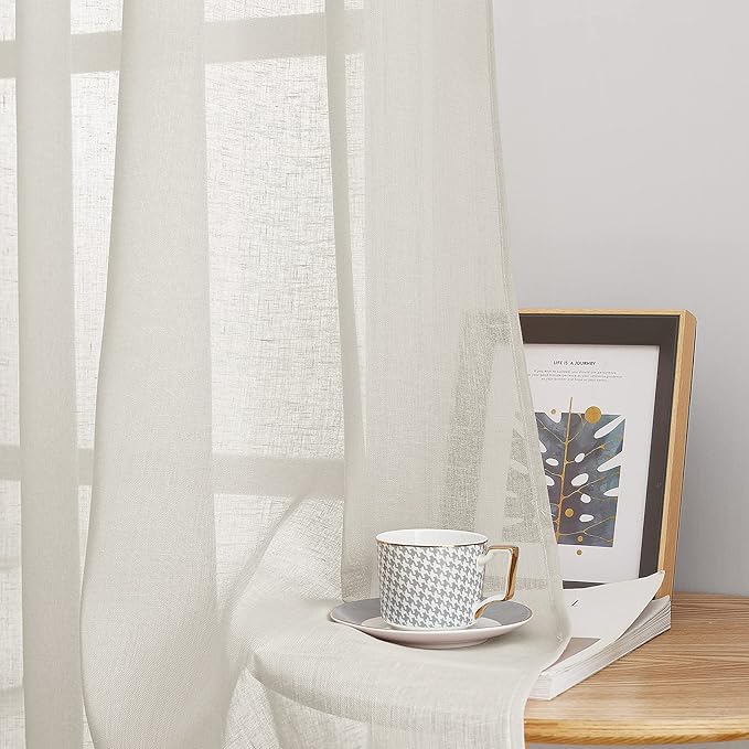 NICETOWN Semi Sheer Curtains Linen Blend Extra Wide for Sliding Glass Door, Grommet Top Privacy with Light Filtering Vertical Window Drapes for Living Room/Bedroom, Natural, W70 x L84, 2 PCs