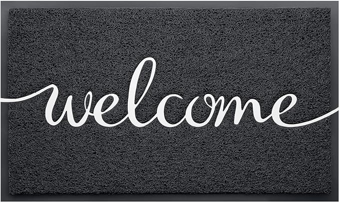BeneathYourFeet Door Mat, Welcome Mat Low Profile Floor Mat Front Doormat Indoor and Outdoor Doormat Non Slip Rugs for Entryway, Patio, High Traffic Areas (32"x20", Black-Welcome)