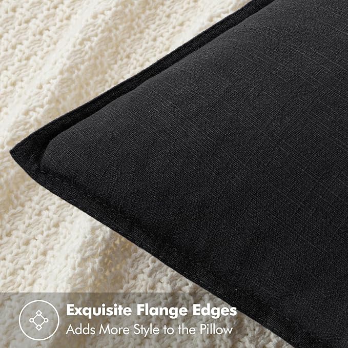 MIULEE Decorative Linen Pillow Covers 18x18 Inch Black Boho Farmhouse Neutral Couch Throw Pillows for Halloween Bed Pack of 2 Accent Modern Pillowcase Sofa Livingroom Home Decor