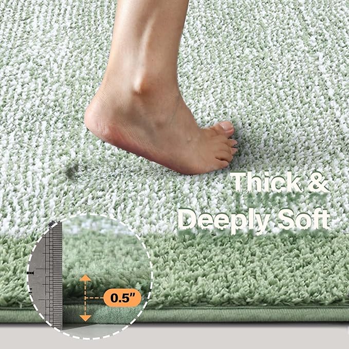 48x24 Long Bathroom Rugs Washable Non Slip, Green Bath Mat for Bathroom Floor Tub, Soft Absorbent Quick Dry Mats for Shower,Bathtub,Home Decor