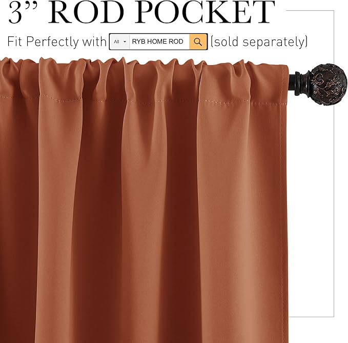 RYB HOME Blackout Curtains for Bedroom 84 inches Long 2 Panels Set, Privacy Thermal Insultaed Sunlignt Heat Blocking Drapes for Nursery Rental Room, Width 42 by Length 84, Burnt Orange