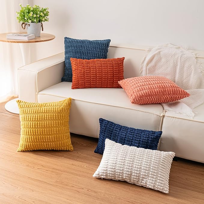 Pack of 2 Corduroy Decorative Throw Pillow Covers 16x16 Inch Soft Striped Pillow Covers Modern Farmhouse Home Decor for Sofa Living Room Couch Bed（Sky Blue）