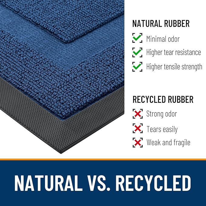 OLANLY Front Door Mat Indoor Outdoor Entrance, Waterproof All-Season, All-Weather Doormat, Sturdy Natural Rubber, Low Profile, Easy Clean Patio Porch Entryway Mat, 71x23, Navy Blue