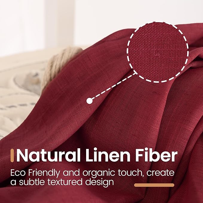 BGment Linen Burgundy Curtains 54 Inch Length for Short Window, Semi Sheer Drapes Lightweight Rustic Textured for Living Room Bedroom with Rod Pocket, 2 Panels Set, Each 42 Inch Wide