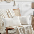 Fancy Homi 2 Packs Cream White Lumbar Decorative Throw Pillow Covers 20x28 Inch for Couch Bed Sofa, Rustic Farmhouse Boho Home Decor, Soft Striped Corduroy Rectangle Accent Cushion Case 50x70 cm