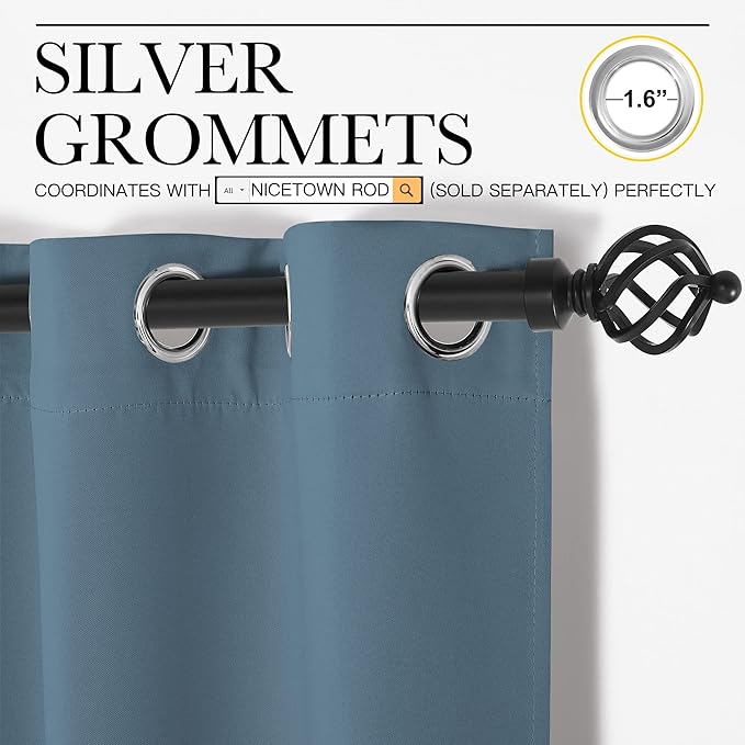 NICETOWN Blackout Curtain Panels for Bedroom, 2 Panels, W42 x L60 inches, Smoky Blue, Thermal Insulated Grommet Top Blackout Draperies and Drapes