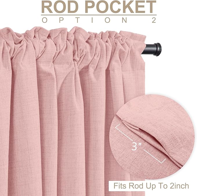 100% Blackout Shield Linen Blackout Curtains for Bedroom 96 Inches Long, Back Tab/Rod Pocket Living Room Drapes, Thermal Insulated Blackout Curtains 2 Panels Set, 50" W x 96" L,Baby Pink