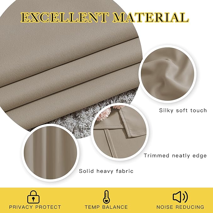 NICETOWN Room Darkening Curtains and Drapes for Bedroom - Grommet Energy Saving Thermal Insulated Light Blocking Window Treatments for Kitchen (Taupe, 1 Pair, W66 x L54)