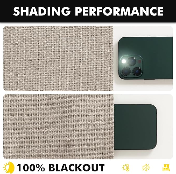 MIULEE 100% Blackout Linen Curtains for Bedroom, Taupe Solid Luxury Decor Thermal Insulation Room Darkening Drapes for Living Room Nursery Back Tab Rod Pocket 42 x 72 Inches, 2 Panels