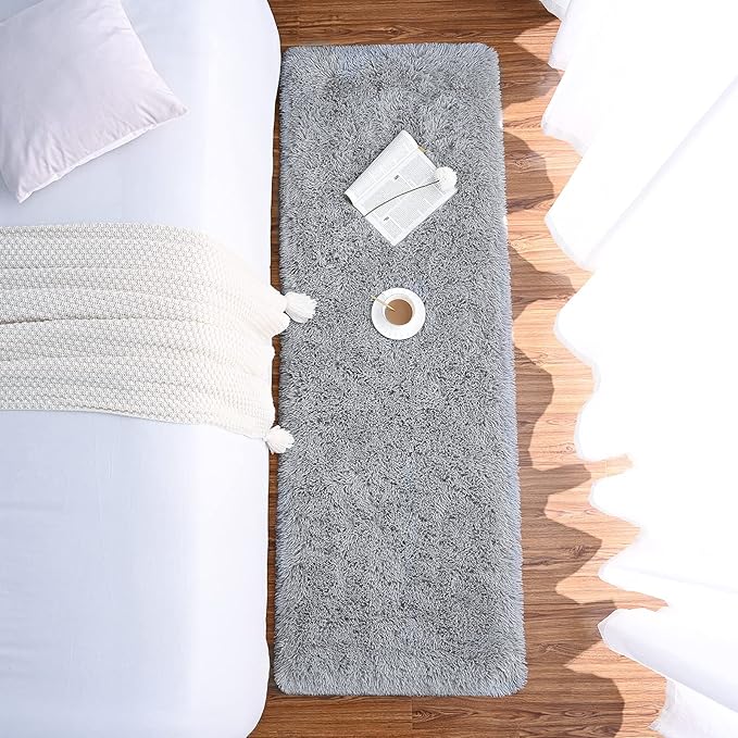 Chicrug Soft Runner Rugs for Bedroom Living Room Plush Fluffy Rug 3x8 Feet, Shag Furry Area Rug Carpet Non Shedding for Nursery Children Kids Girls Room Home Decorative, Grey