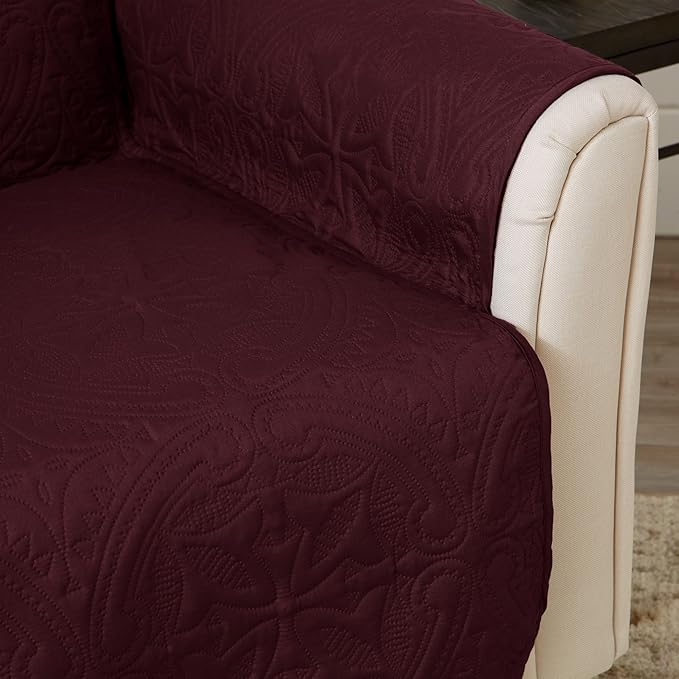 Great Bay Home Reversible Sofa Cover - Washable Slipcover Furniture Protector with Elastic Straps - Perfect for Kids & Pets - Quilted & Stitched Detail (Wine/Light Grey)