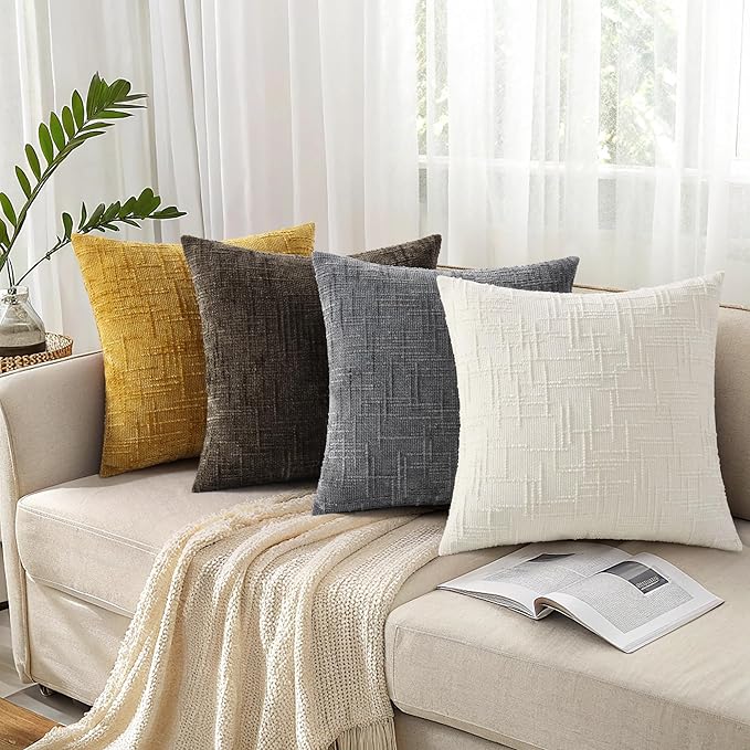 decorUhome Summer Mustard Yellow Chenille Euro Sham Throw Pillow Covers 22x22 Set of 2 Textured Cozy Slubby Couch Pillow Covers Modern Farmhouse Boho Decorative Pillow Cases for Bed Sofa Living Room