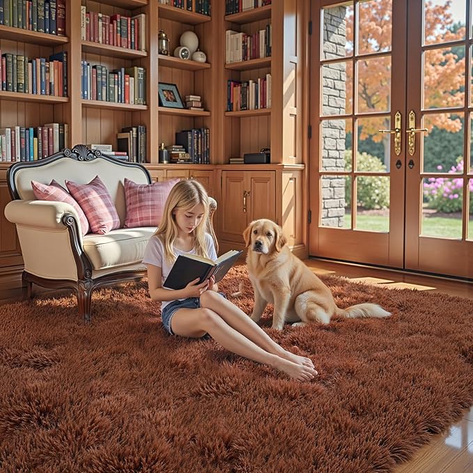 3x5 Rug, Bedside Preppy Dorm Area Rug, College Essentials Small Carpets for Bedroom, Anti Slip Living Room Rugs Home Decor (Coffee, 3 x 5)