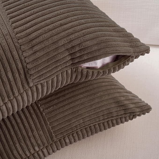 Fancy Homi 2 Packs Dark Brown Lumbar Decorative Throw Pillow Covers 16x28 Inch for Living Room Couch Bed, Rustic Farmhouse Boho Home Decor, Soft Striped Corduroy Rectangle Accent Cushion Case 40x70 cm