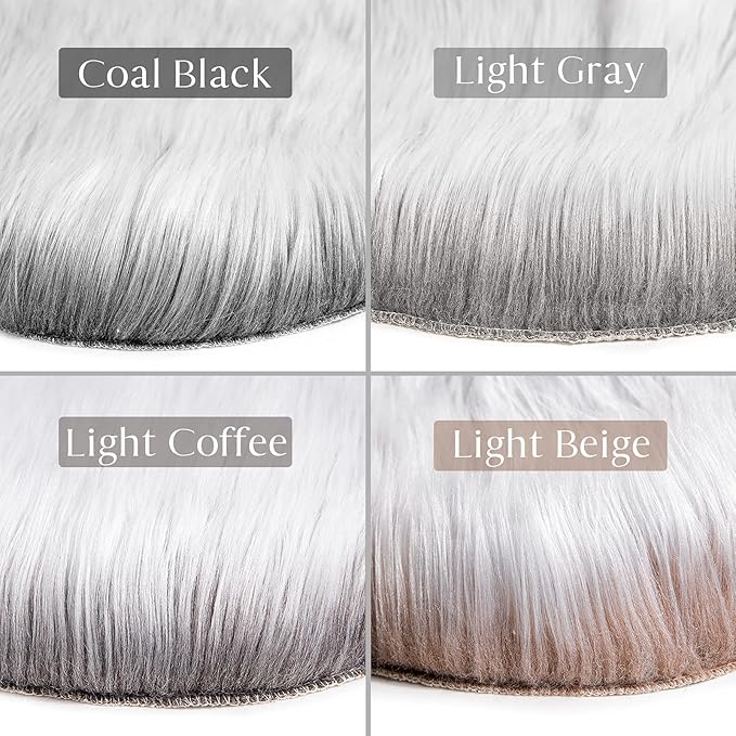 Ashler faux fur rug, Fluffy Shaggy Area Rug Ultra Soft 3 x 3 Feet Round Fur Rug, Frosted Bottom Black Fuzzy Rug Machine Washable Shag Rug, Nursery Decor Throw Rugs for Bedroom, kids room, Living Room