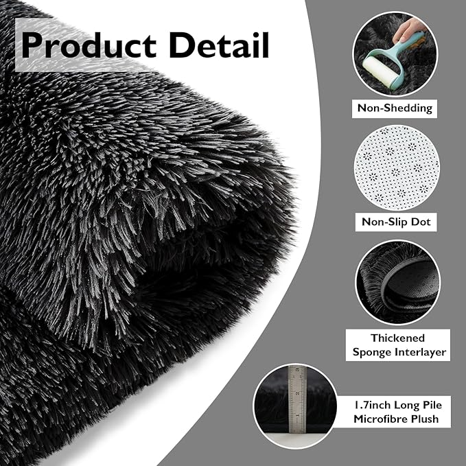 yulidayang Black Fluffy Round Area Rugs for Living Room,6'X6'Shag Circle Area Rugs for Bedroom,Non Slip Fuzzy Plush Rug for Kids Room Boys Girls Room and Dorm Home Decor Rug