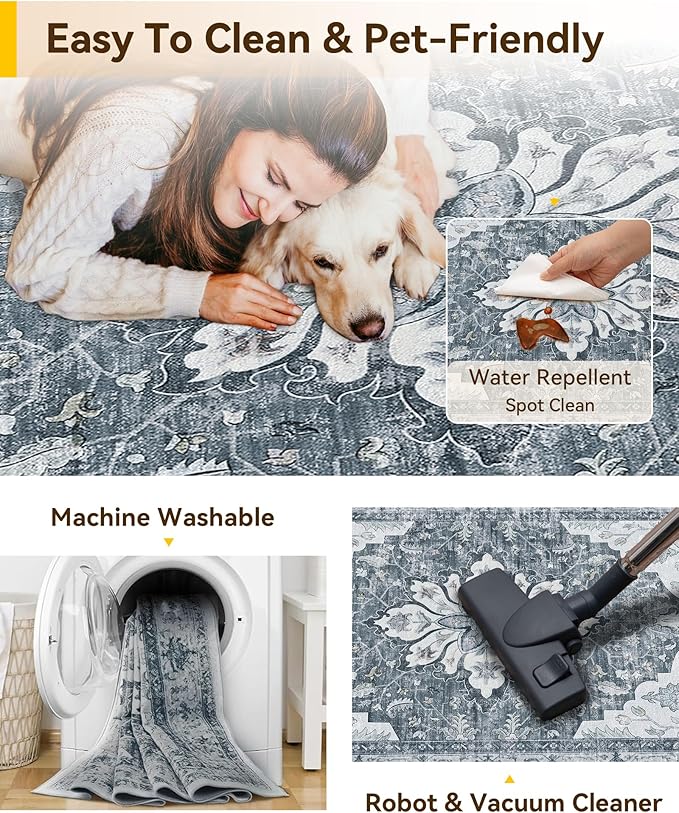 RELEANY Area Rugs 2'6''x8' Runner Rug Non Slip Washable for Kitchen Hallway Bedroom Beside Laundry Room Bathroom Rug, Floor Carpet, Light Gray Grey White