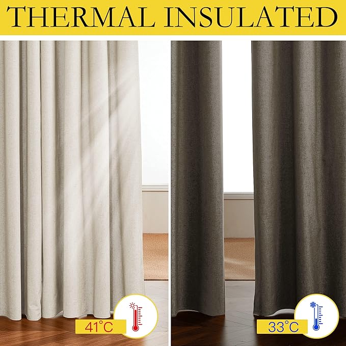 NICETOWN 100% Blackout Linen Texture Curtains 72 inches Long, Beige, 2 Panels, Thermal Insulated Full Blackout 2-Layer Lined Drapes, Energy Efficiency Window Draperies for Boy's Room