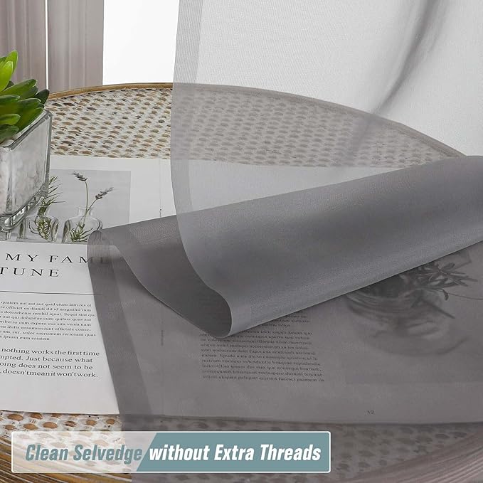 Grey Small Sheer Curtains Tier 24 Inches Length 2 Pieces, Light Filtering Cafe Curtains for Living Room Bathroom, Window Treatments Dual Rod Pocket Panels, Charcoal Grey, 2X42Wx24L Inches