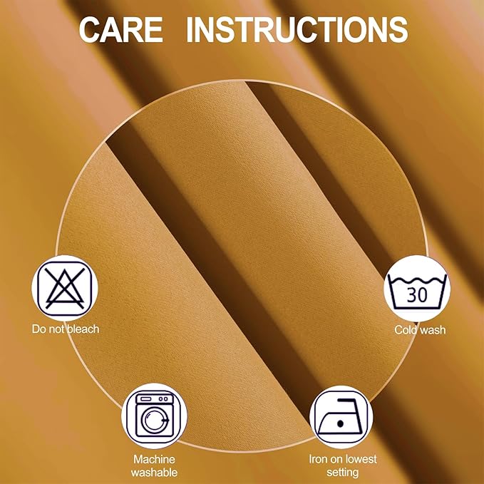 LEMOMO Blackout Curtains 52 x 108 inch/Mustard Yellow Curtains Set of 2 Panels/Thermal Insulated Room Darkening Bedroom Curtains
