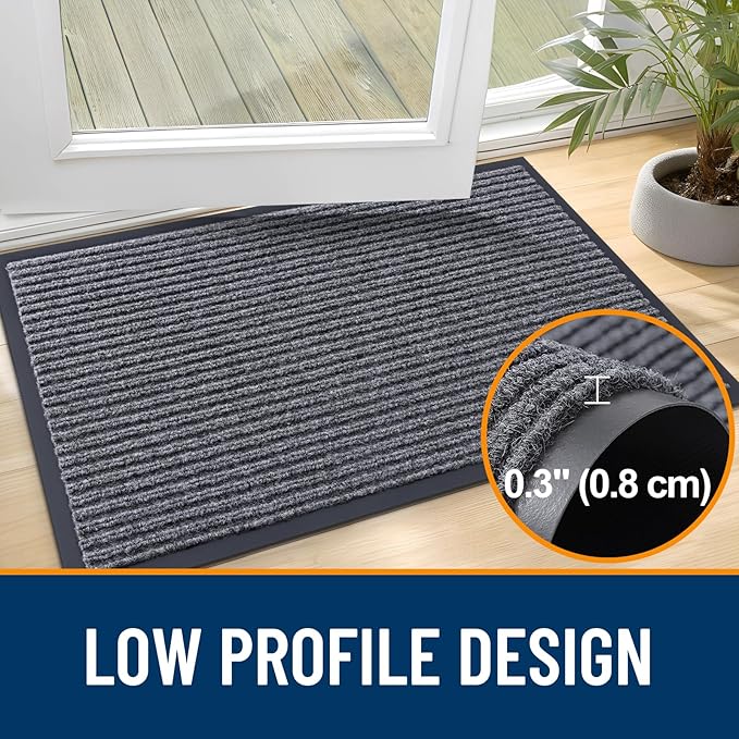 OLANLY Front Door Mat Indoor Outdoor Entrance, Waterproof Heavy Duty Doormat, Fade Resistant, Low Profile, Easy Clean Patio Porch Welcome Floor Mats for Entry, 35x30, Grey