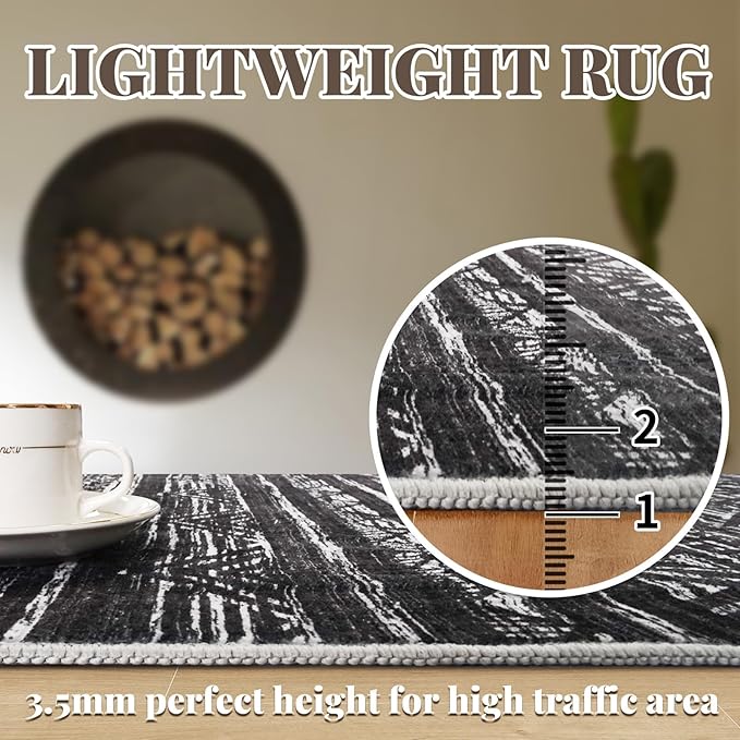 Ksrau 3x20 Runner Rug Washable - Extra Long Non-Slip Modern Runners for Hallway Soft Moroccan Low Pile Indoor Floor Mat for Living Room Kitchen Waterproof Geometric Runner Rugs Entryway 3x20 Black