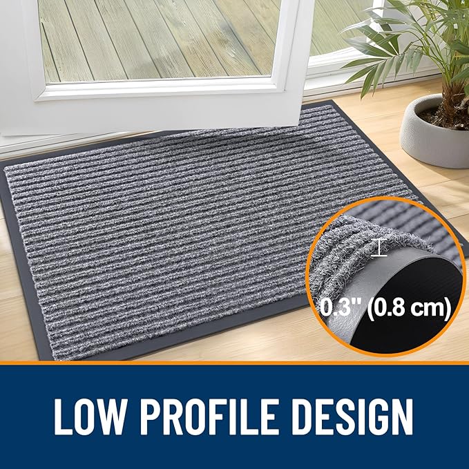 OLANLY Front Door Mat Indoor Outdoor Entrance, 2-Pack 71 x 47 Inch, Waterproof Heavy Duty Doormat, Fade Resistant, Low Profile, Easy Clean Patio Porch Welcome Floor Mats for Entry, Light Gray