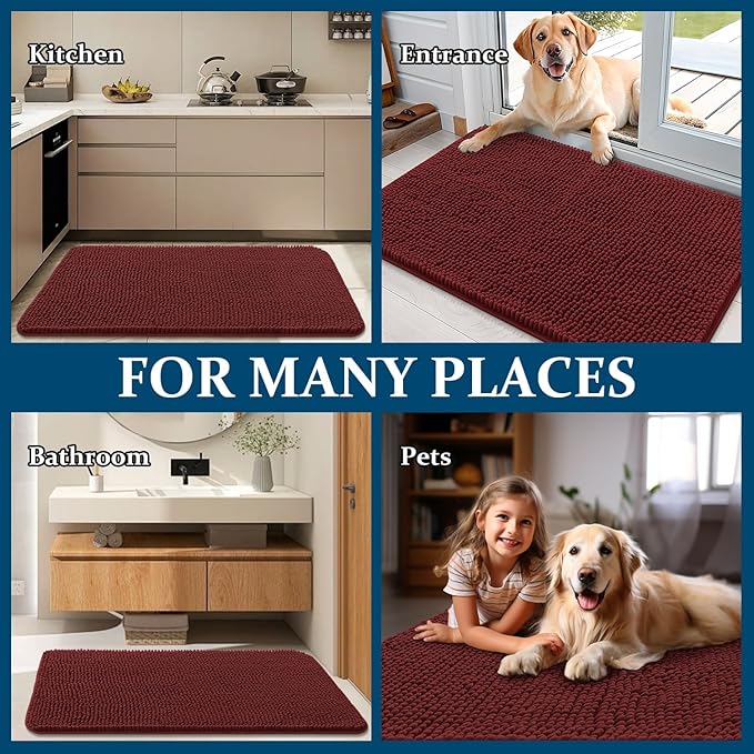 OLANLY Dog Door Mat for Muddy Paws 30x20, Absorbs Moisture and Dirt, Absorbent Non-Slip Washable Doormat, Quick Dry Chenille Mud Mat, Entry Indoor Entryway Carpet for Inside Floor, Caramel Russet