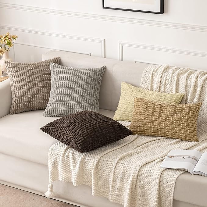 MIULEE Pack of 2 Corduroy Decorative Throw Pillow Covers 20x20 Inch Soft Boho Striped Pillow Covers Modern Farmhouse Home Decor for Sofa Living Room Couch Bed Dark Brown