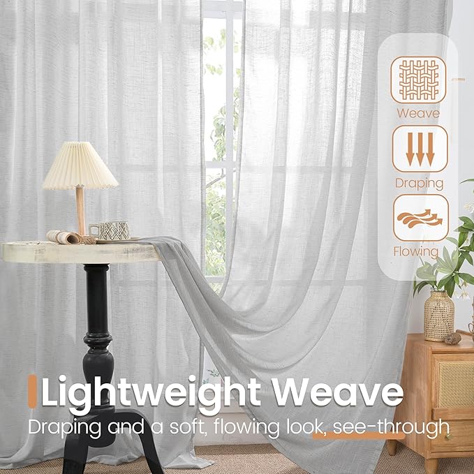 BGment Light Grey Linen Curtains 63 Inches Long for Bedroom Windows, Sheer Drapes Lightweight Rustic Country Textured for Farmhouse Living Room Decor Rod Pocket, 2 Panels Set, Each 42 Inch Wide