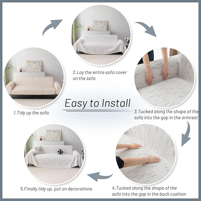 MYSKY HOME Couch Covers for 2 Cushion Couch Sectional Sofa, L Shape Sofa Protector White Chenille Couch Cover, Sofa Covers Washable Blanket with Tassel Pet Couch Cushion Cover, 71"X102"
