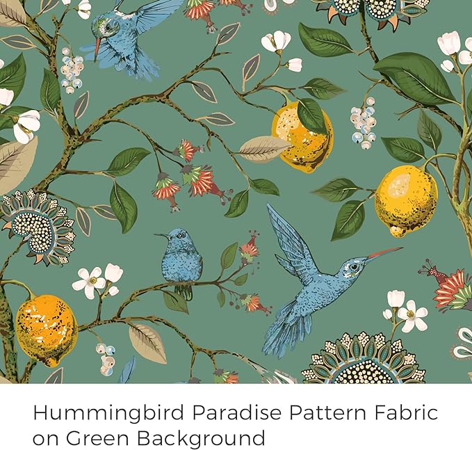 Topfinel 102 Inches Long Vintage Cottagecore Chinoiserie Curtains & Drapes Botanical Floral Flower Lemon Hummingbird Patterned Sage Green Pioneer Woman Blackout Curtains 2 Panels Living Dining Room