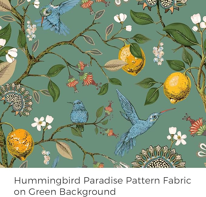 Topfinel 48 Inches Long Short Sage Green Blackout Curtains for Cafe Kitchen, Grommet Room Darkening Luxury Floral Lemon Hummingbird Patterned Waverly Colorful Drapes for Living Room Bedroom