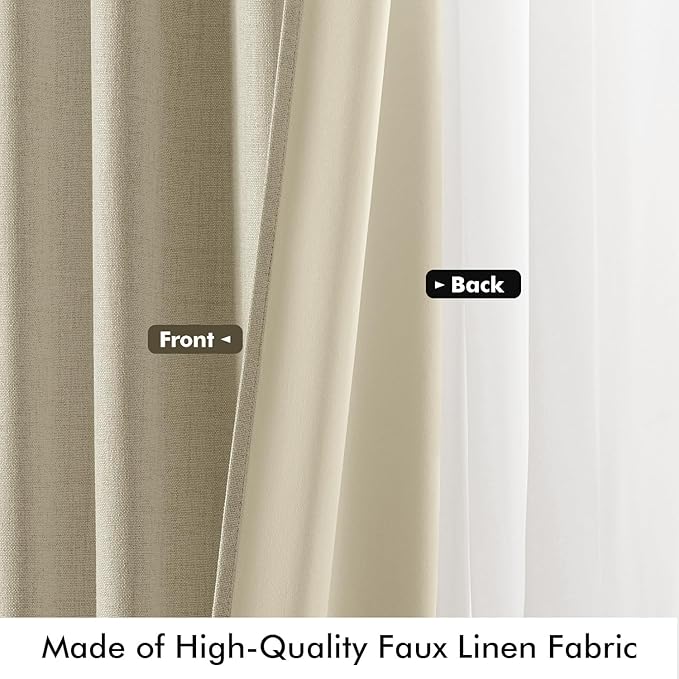 MIULEE 100% Blackout Linen Curtains for Bedroom, Cobblestone Solid Luxury Decor Thermal Insulation Room Darkening Drapes for Living Room Nursery Back Tab Rod Pocket 42 x 90 Inches, 2 Panels