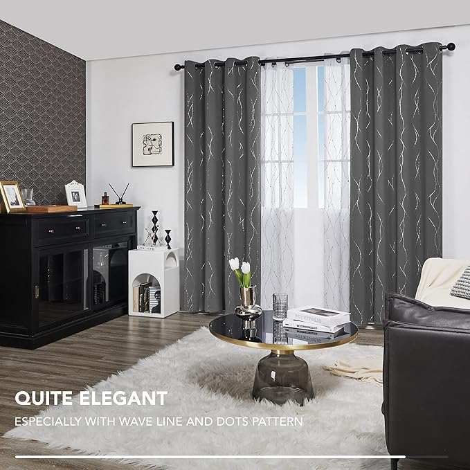 Deconovo Blackout Curtain for Bedroom, 52 x 95 Inch, Thermal Insulated Soundproof Curtains, Grommet Top, Machine Washable, Set of 2 Panels for Living Room Nursery Bedroom Apartment Home, Light Gray