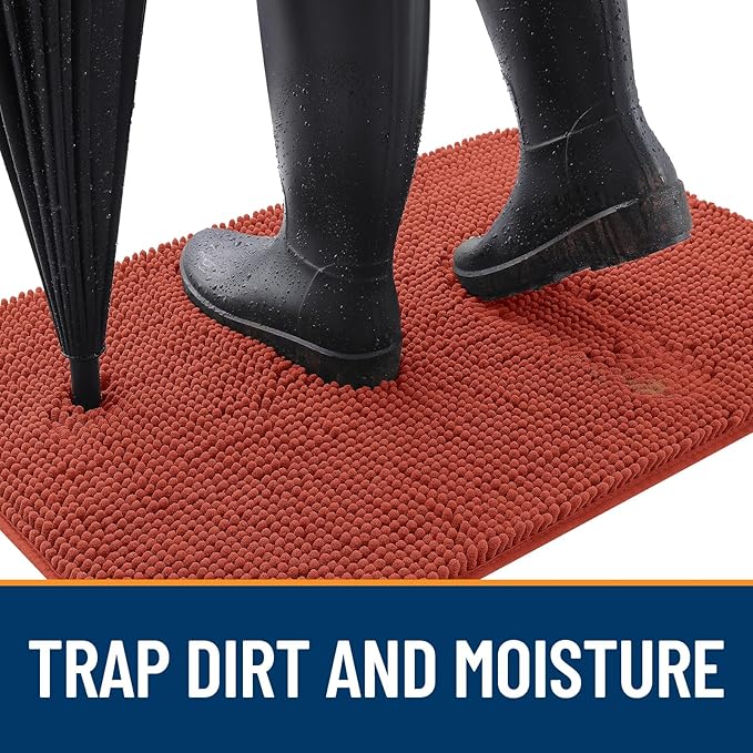 OLANLY Dog Door Mat for Muddy Paws 47x32, Absorbs Moisture and Dirt, Absorbent Non-Slip Washable Doormat, Quick Dry Chenille Mud Mat for Dogs, Entry Indoor Entryway Carpet for Inside Floor, Maple Red
