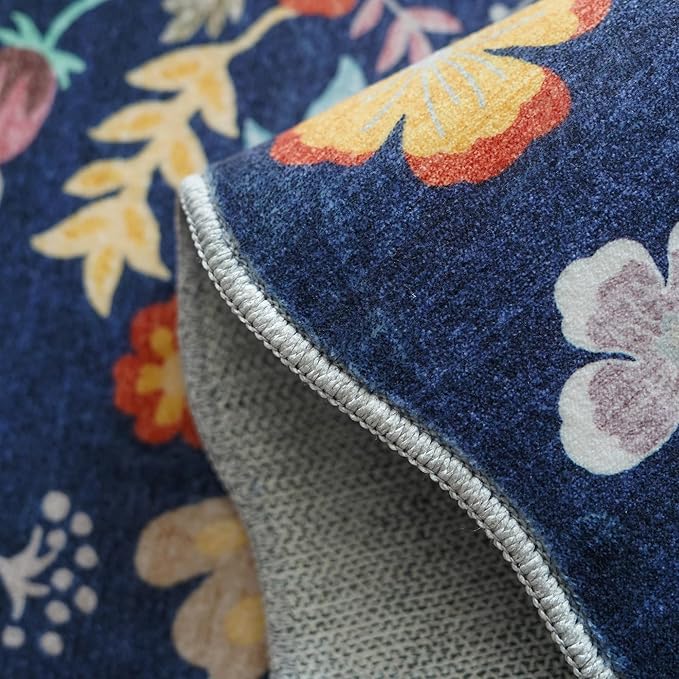 4x6 Living Room Area Rugs: Washable Boho Bedside Rug Non-Slip Floral Small Low Pile Carpet for Kitchen Bedroom Non-Shedding Floor Mat for Kids Room Office Durable Mat for High traffic Area(4x6，Purple)