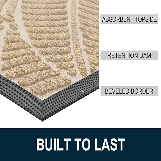 Colorxy Waterproof Doormat, Sturdy Natural Rubber Front Indoor Mat, Non Slip Low Profile Indoor Outdoor Door Mats, Stain and Fade Resistant Floor Mat, Easy Clean Patio Entrance Mat, 71''x47'', Beige