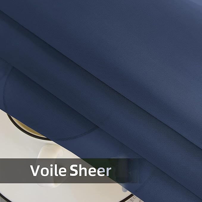 SpaceDresser Sheer Voile Window Treatment Rod Pocket Curtain Panels for Kitchen Bedroom Living Room Drapes Sunlight Filtering Privacy Semi Home Decor Assorted Colors Sizes (Navy, 52 W x 54 L)