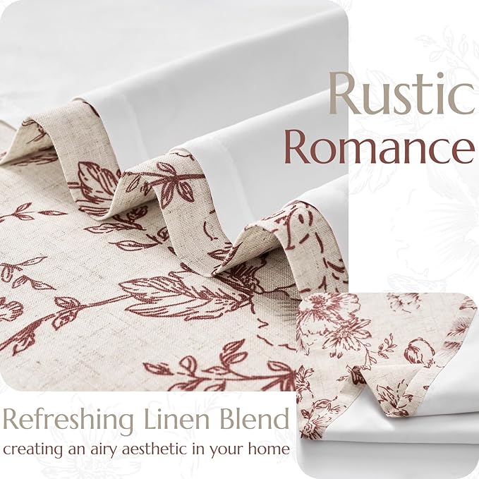 jinchan Lined Linen Blend Curtain Floral Curtains for Living Room 84 Inches Long Farmhouse Red Flower Printed Curtain Rod Pocket Back Tab Peony Patterned Drapes Curtains Set 2 Panels