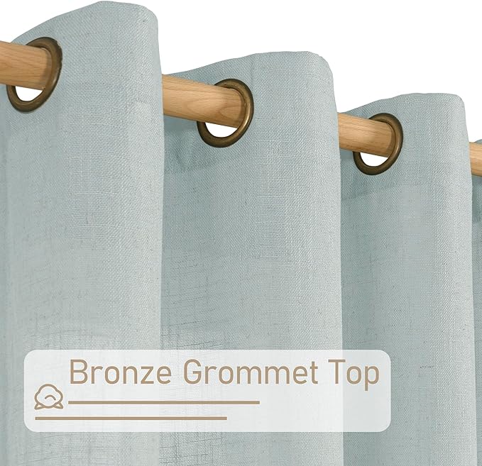 LAMIT Greyish Blue Linen Sheer Curtains 84 inch for Bedroom, Linen Textured Light Filtering Drapes Bronze Grommet Boho Panels for Farmhouse/Living Room, 2 Panels, 52 x 84 Inch