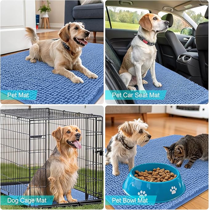 OLANLY Dog Door Mat for Muddy Paws 35x24, Absorbs Moisture and Dirt, Absorbent Non-Slip Washable Doormat, Quick Dry Chenille Mud Mat, Entry Indoor Entryway Carpet for Inside Floor, Cornflower Blue