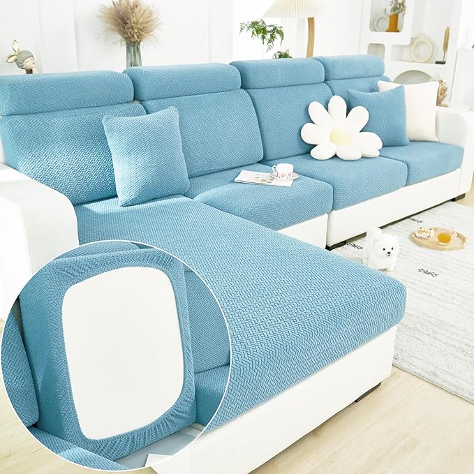 Couch Cushion Covers for Sofa Couch Covers Wear-Resistant Universal Sofa Cover Washable Stretch for Sectional Slipcovers (Texture-Sea Blue,Back Cover L)