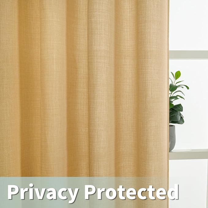 LAMIT Caramel Brown Linen Curtains 54 Inch for Bedroom, Grommet Thick Linen Textured Burlap Curtains Light Filtering Privacy Window Treatments Drapes for Living Room, Set of 2 Panels, 52 x 54 Inch