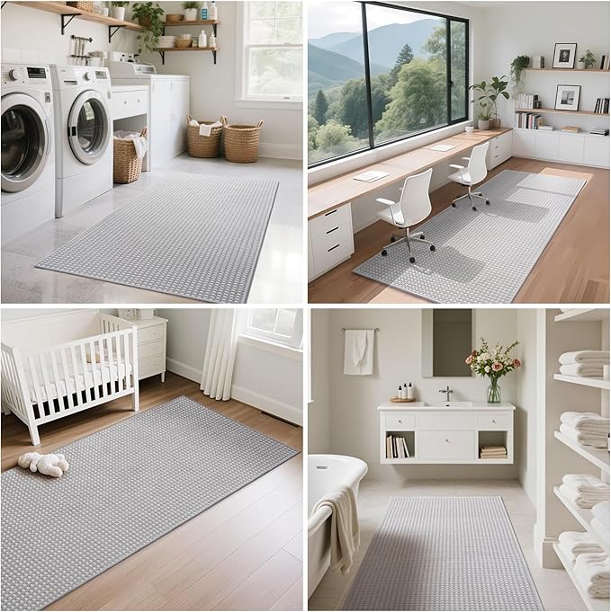 YDKGL Boho Washable Area Rugs 5x7 ft, Non Slip Area Rug for Living Room, Braided Office Rugs Bedroom Rug Woven Washable Indoor Floor Carpets for Office Dining Bedroom Living Room, Easy to Clean, Gray