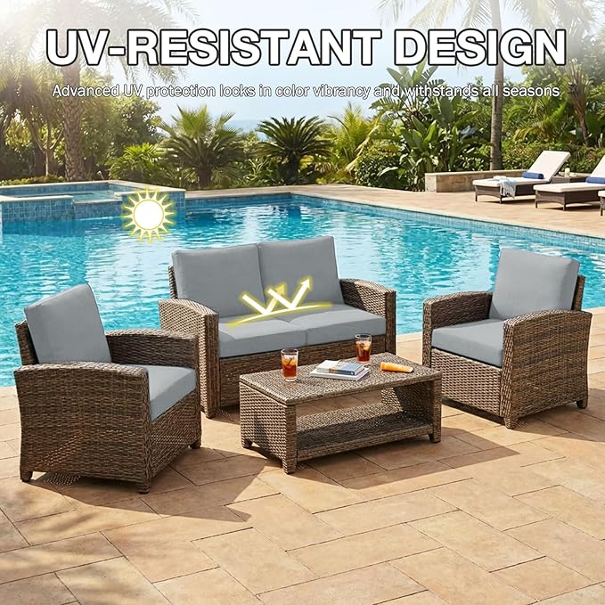 hyha 4Pcs Patio Cushion Covers, Stretch Outdoor Couch Cushion Covers Replacement, Washable Outdoor Chair/Sofa Slipcovers for Patio Furniture Cushions Protector with Elastic Bottom(Gray,Cover Only)