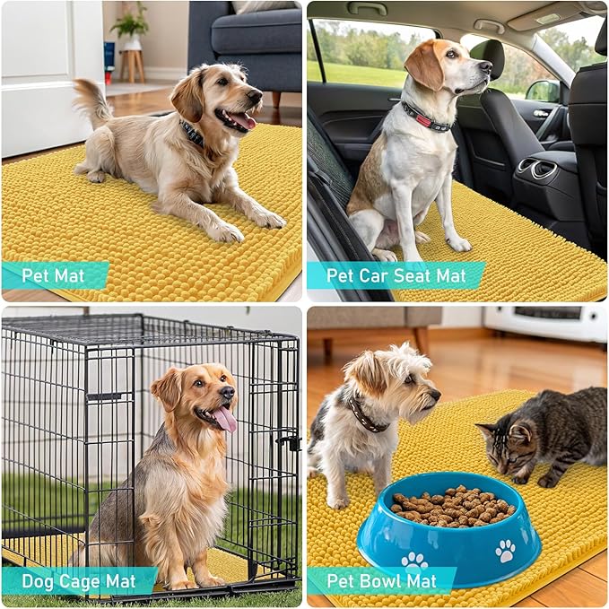 OLANLY Dog Door Mat for Muddy Paws 40x24, Absorbs Moisture and Dirt, Absorbent Non-Slip Washable Doormat, Quick Dry Chenille Mud Mat for Dogs, Entry Indoor Entryway Carpet for Inside Floor, Yellow