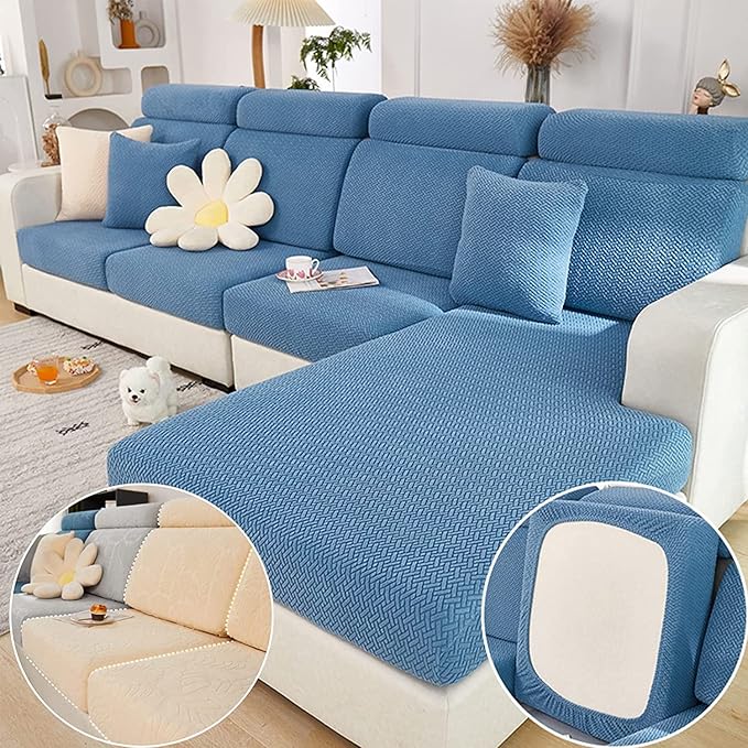 Couch Cushion Covers for Sofa Couch Covers Wear-Resistant Universal Sofa Cover Washable Stretch for Sectional Slipcovers (Texture-Blue,Extra Large Single Seat Cover)