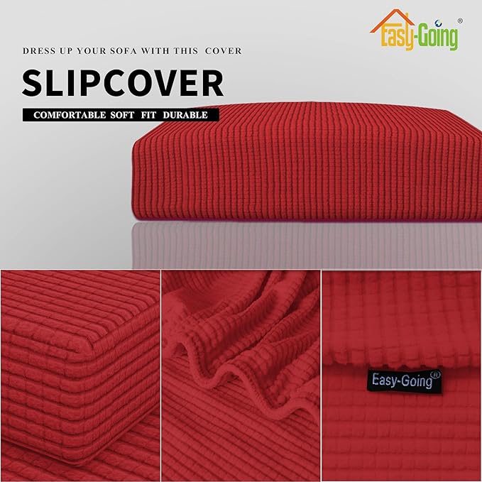 Easy-Going Stretch Loveseat Cushion Cover Sofa Cushion Furniture Protector Sofa Seat Sofa Slipcover Sofa Cover Soft Flexibility with Elastic Bottom(Loveseat Cushion, Christmas Red)