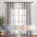 NICETOWN Sheer Curtains Flax Texture for Bedroom, Vintage Grommet Top Linen Textured Semitransparent Privacy Window Treatment Light Filter for Living Room, 52" W x 96" L, Set of 2, Charcoal Grey